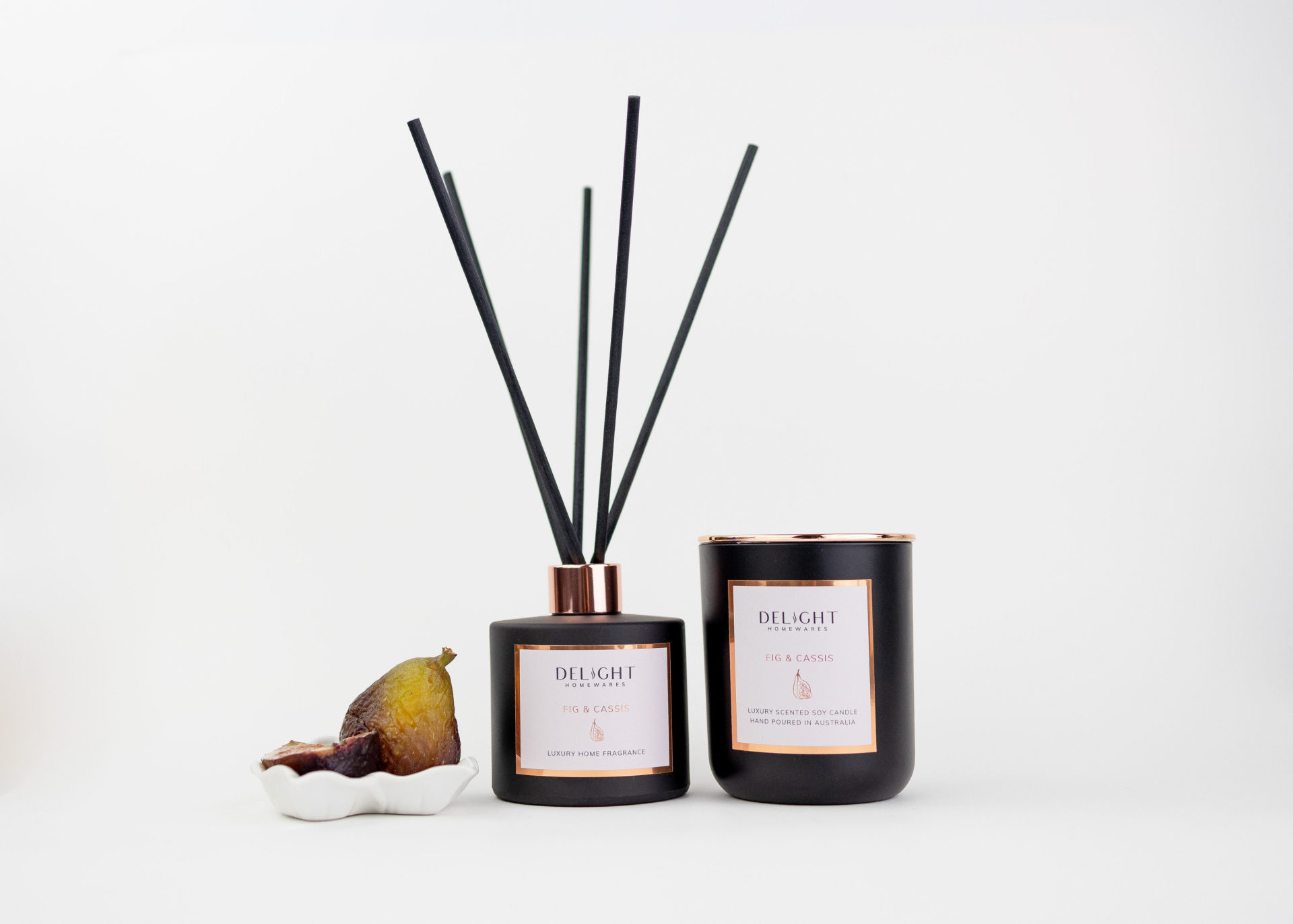 Fig & Cassis Scented Matte Black Candle - Delight Homewares